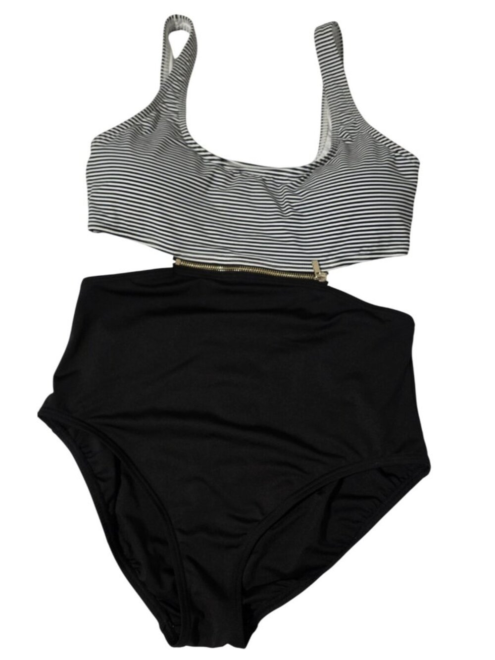 Michael Michael Kors Women One Piece Swimsuit Size 14 Black White Cut Out Zipper